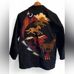Vintage 80’s Western Sundance Black Denim Jacket with Vibrant Design